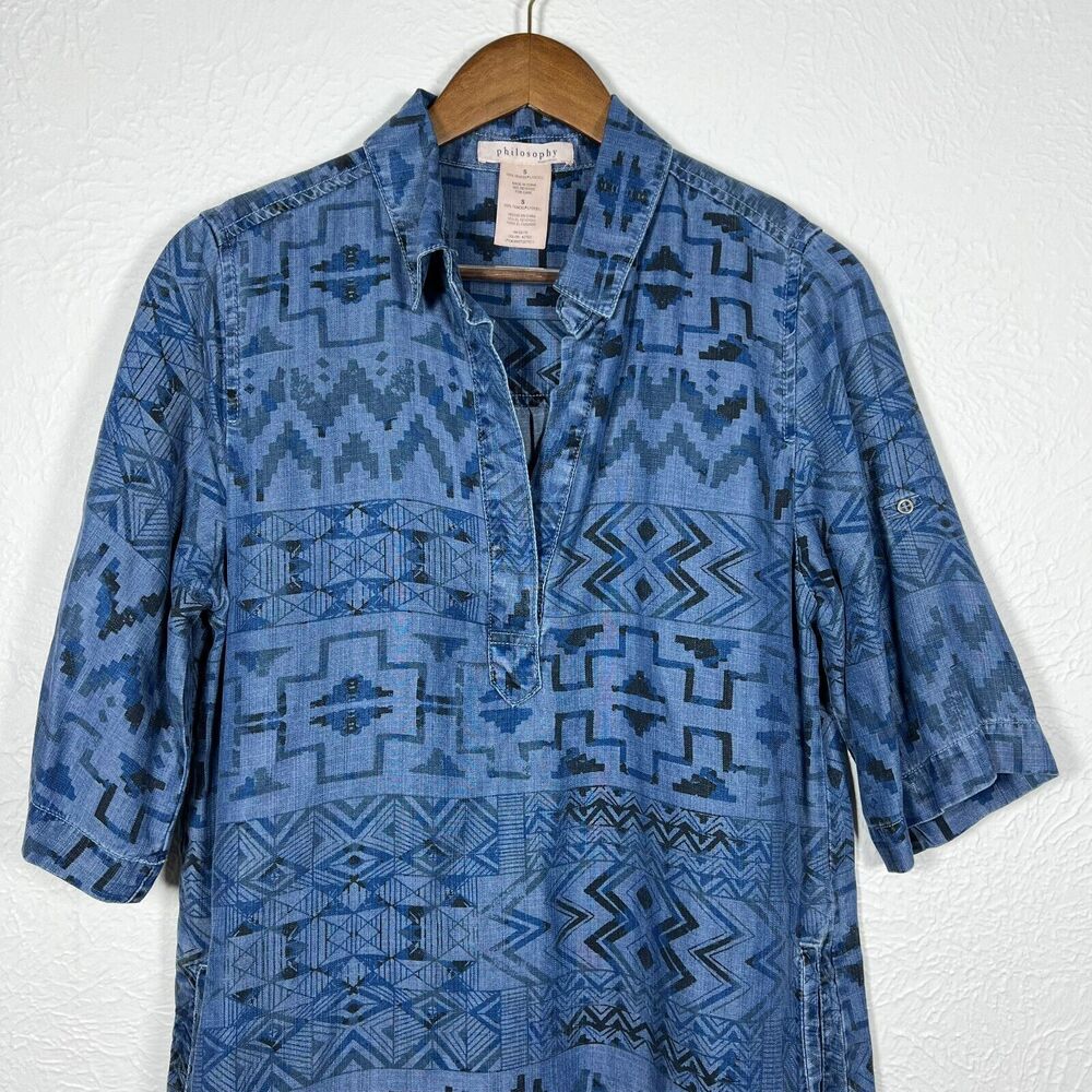 Philosophy Nordstrom Southwestern Boho Chambray Shirt Dress Size Small - Picture 4 of 11